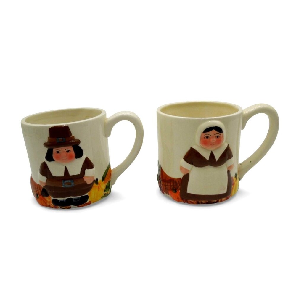 Pilgrim Thanksgiving Mug Duo Set Vintage